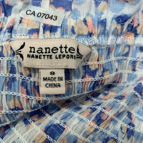 NANETTE LEPORE Light Blue & Pink Midi Sundress Square Neck Flutter Sleeve Size M - Picture 6 of 7